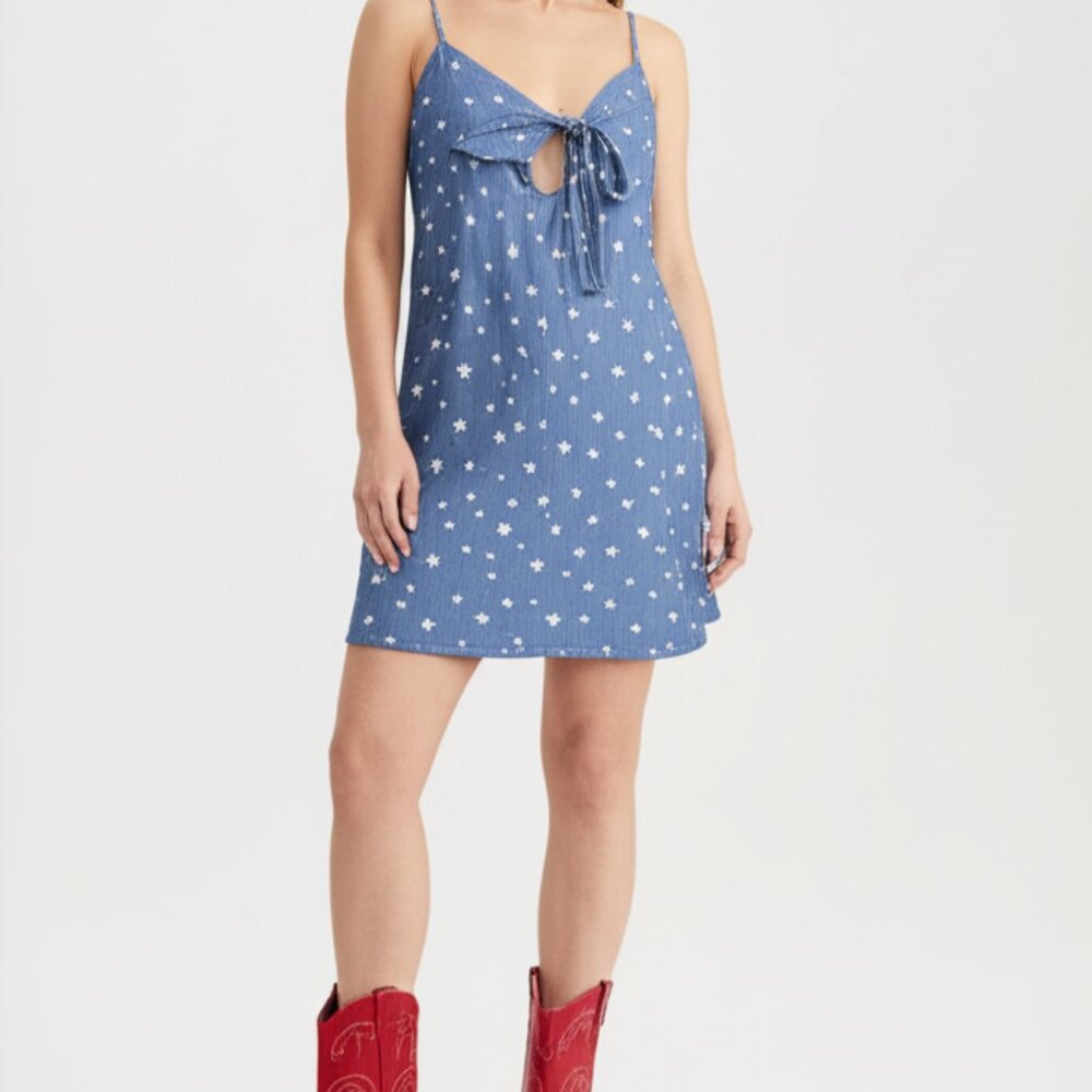 American Eagle 1250C Blue White Floral Tie Front Mini Dress Coastal Western Med